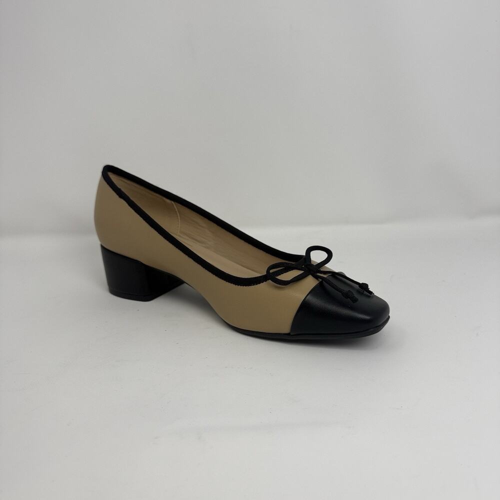 Liz Claiborne Fredson Women’s 7.5 W Nude Black Cap Toe Block Heel Pumps New